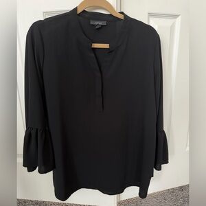 Alfani Black Blouse Size 12 | Flounce Ruffle Sleeves | Split Neck | Work Career